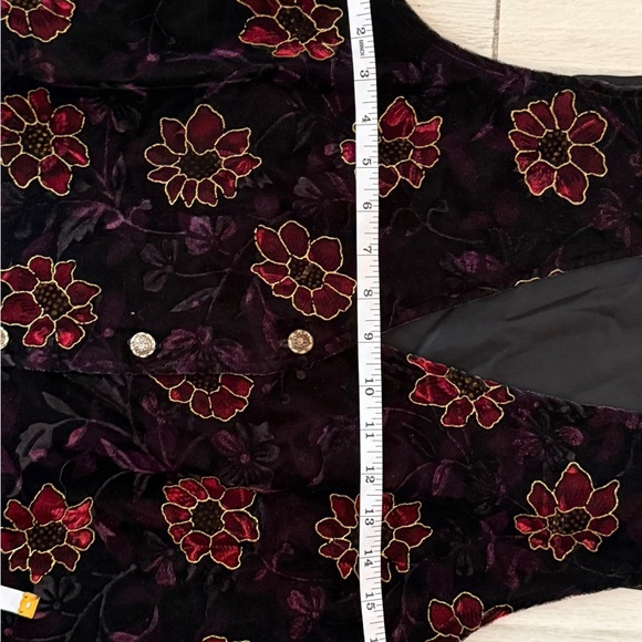 Vintage Anchor Blue Vest Women Medium Black  Purple Flowers - Picture 9 of 9